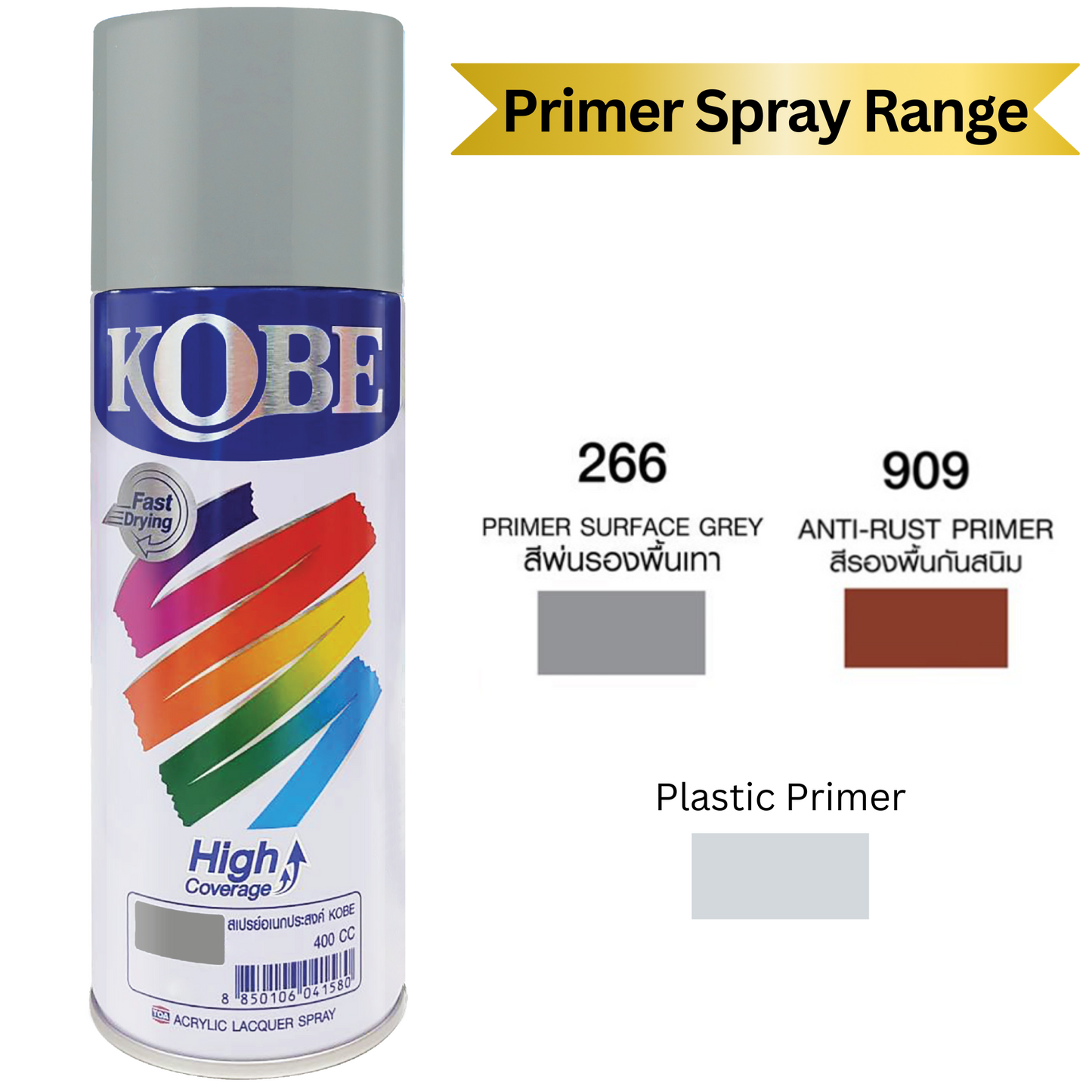 Kobe Spray Paints, Primer Spray,  400ml, Premium All Purpose Lacquer Spray Paint. Primers